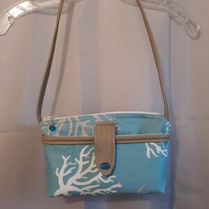 New Artsy Tree Branches Canvas & Vinyl Purse Shoulder bag Aqua Tan White coastal